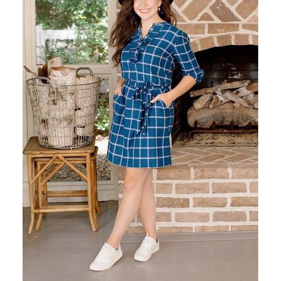 NWT Draper James Windowpane Ruffle Shirt Dress Size 6 - Picture 4 of 10